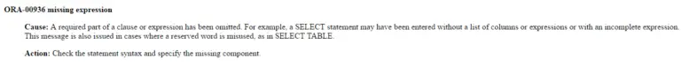 Ошибка ora 00936 missing expression oracle
