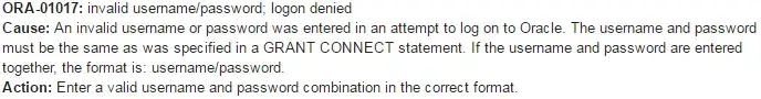ORA-01017 invalid username/password