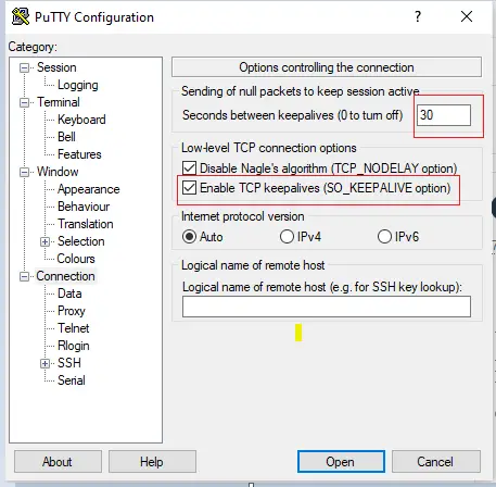 putty software caused connection to abort