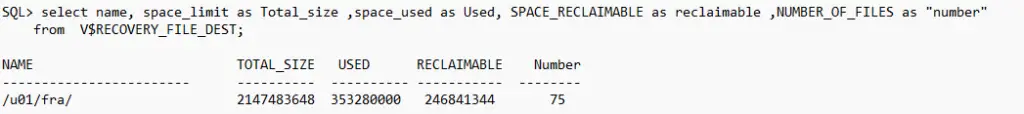 how to check fra size in oracle